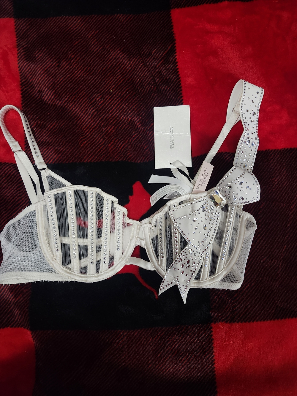Victoria's Secret White Embellished Sheer Underwire Bra with Bow Limited Edition